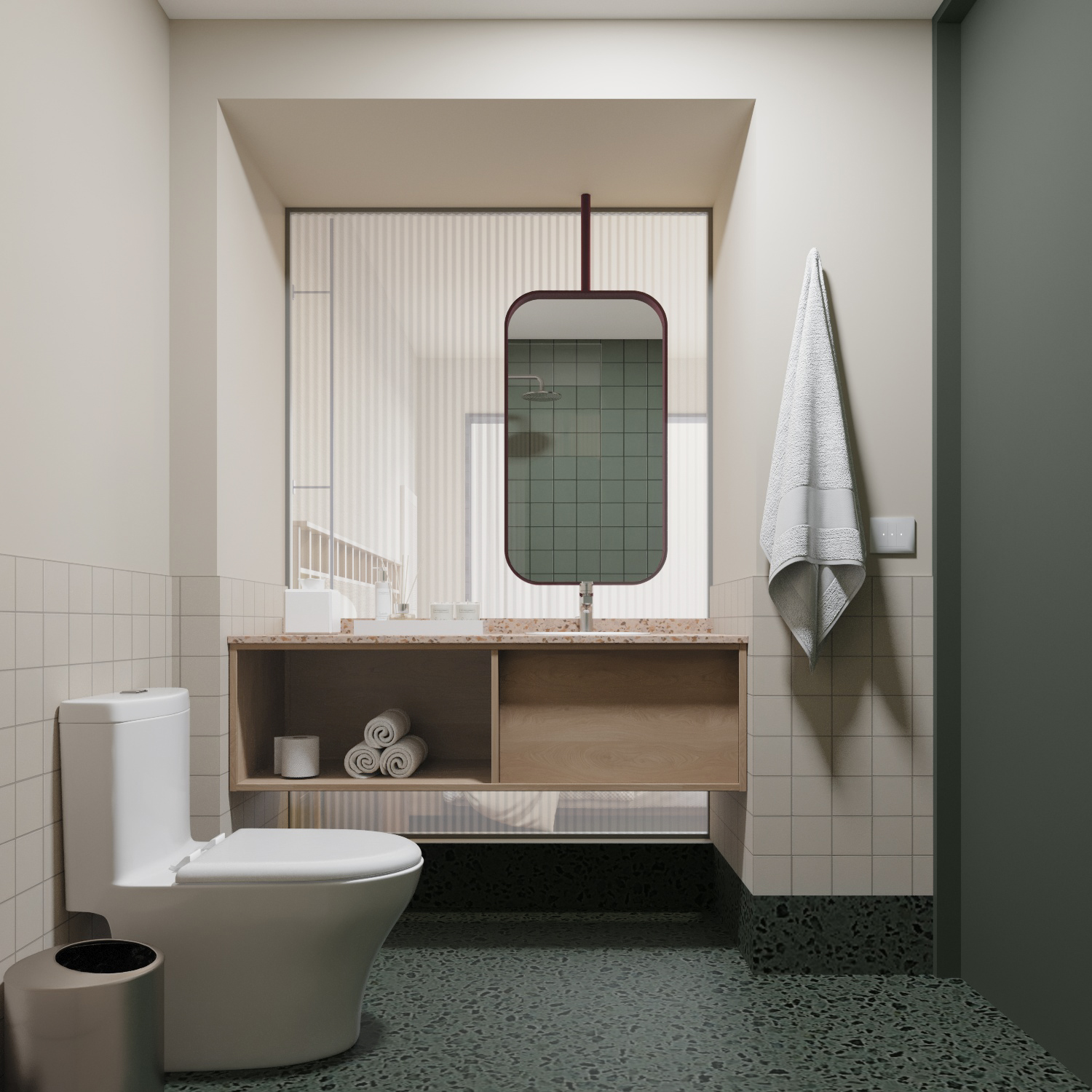 En-suite bathroom with terrazzo floor