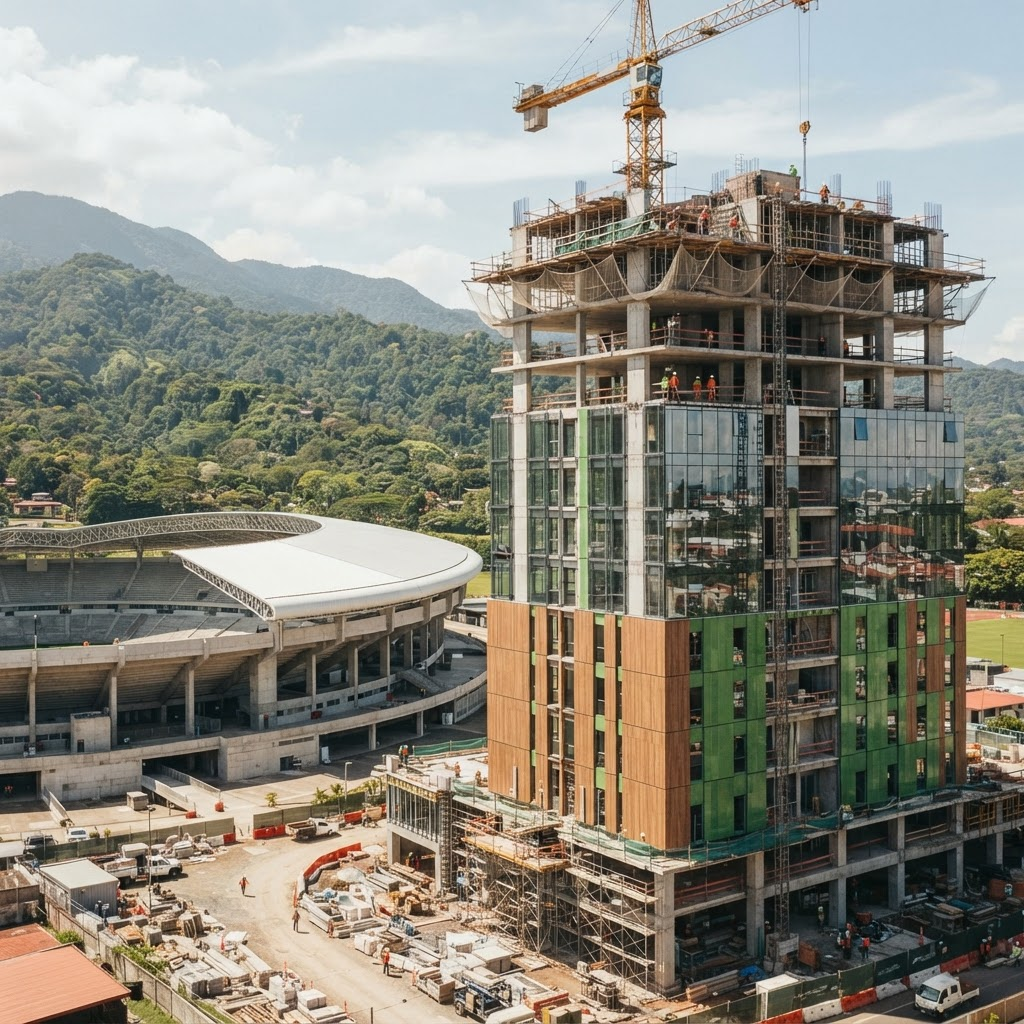 VISTAH Heredia under construction against the mountains
